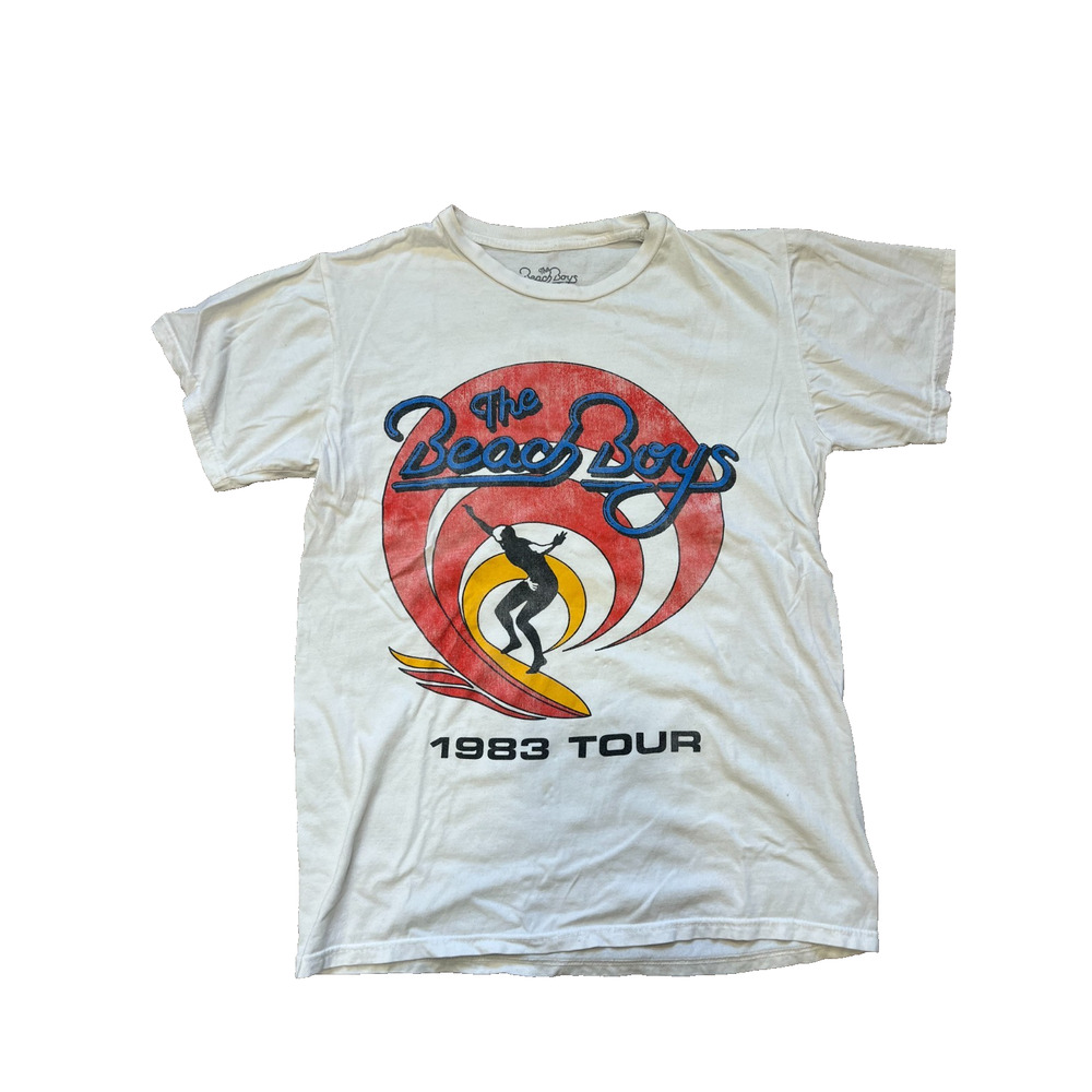 Retro Beach Boys 1983 Cotton Graphic TShirt Medium Crew Neck Short Sleeve Cream